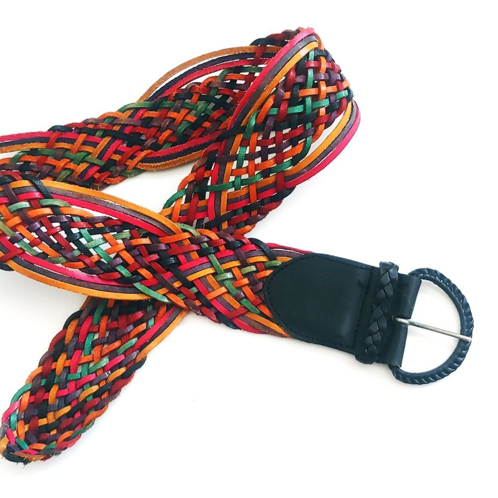 Vintage 90s Multicolor Leather Belt Size m
